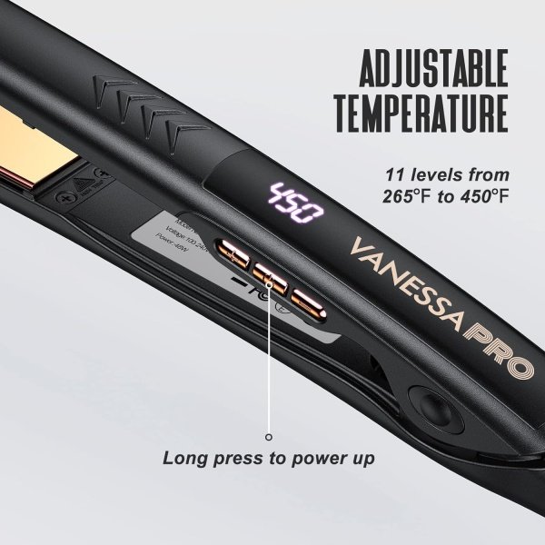 VANESSA PRO Flat Iron Hair Straightener, 100% Pure Titanium Flat Iron with Swift Heat-up for Effortless Achieve Curls & Straighten Look, Dual Voltage Hair Styling Tools 1-Inch - Imagen 4