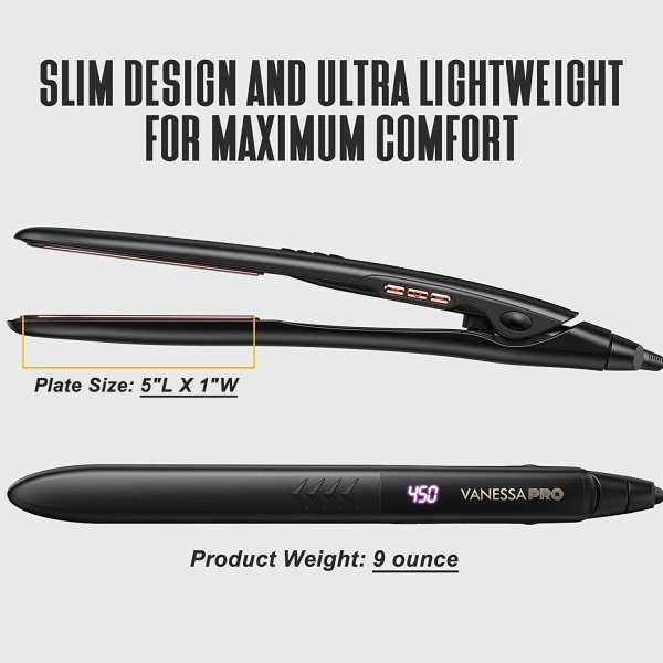 VANESSA PRO Flat Iron Hair Straightener, 100% Pure Titanium Flat Iron with Swift Heat-up for Effortless Achieve Curls & Straighten Look, Dual Voltage Hair Styling Tools 1-Inch - Imagen 5