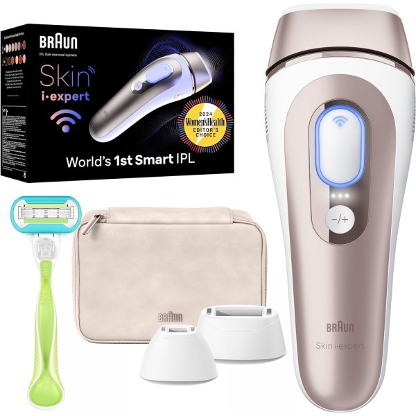 Braun IPL Long-lasting Laser Hair Removal Device for Women & Men, Skin i·Expert, at Home Hair Removal, w/ Free App, Vanity Case, Venus Razor, 3 Smart Heads, Alternative for Laser Hair Removal, PL7243