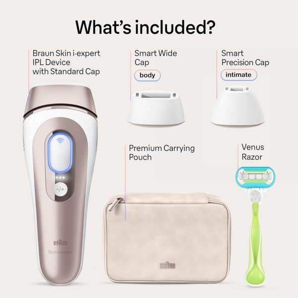 Braun IPL Long-lasting Laser Hair Removal Device for Women & Men, Skin i·Expert, at Home Hair Removal, w/ Free App, Vanity Case, Venus Razor, 3 Smart Heads, Alternative for Laser Hair Removal, PL7243 - Image 2