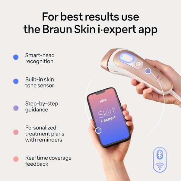 Braun IPL Long-lasting Laser Hair Removal Device for Women & Men, Skin i·Expert, at Home Hair Removal, w/ Free App, Vanity Case, Venus Razor, 3 Smart Heads, Alternative for Laser Hair Removal, PL7243 - Image 5