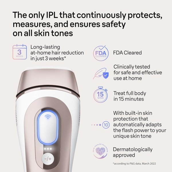 Braun IPL Long-lasting Laser Hair Removal Device for Women & Men, Skin i·Expert, at Home Hair Removal, w/ Free App, Vanity Case, Venus Razor, 3 Smart Heads, Alternative for Laser Hair Removal, PL7243 - Image 8