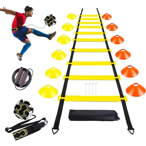 Soccer Agility Training Equipment Set, Soccer Accessories 20Ft Agility Ladder, 12 Cones, Solo Soccer Trainer, Jump Rope Speed Training Equipment Gifts for Boy