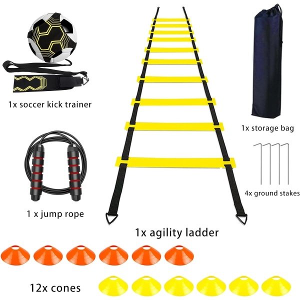 Soccer Agility Training Equipment Set, Soccer Accessories 20Ft Agility Ladder, 12 Cones, Solo Soccer Trainer, Jump Rope Speed Training Equipment Gifts for Boy - Image 3