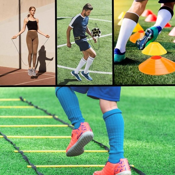 Soccer Agility Training Equipment Set, Soccer Accessories 20Ft Agility Ladder, 12 Cones, Solo Soccer Trainer, Jump Rope Speed Training Equipment Gifts for Boy - Image 5