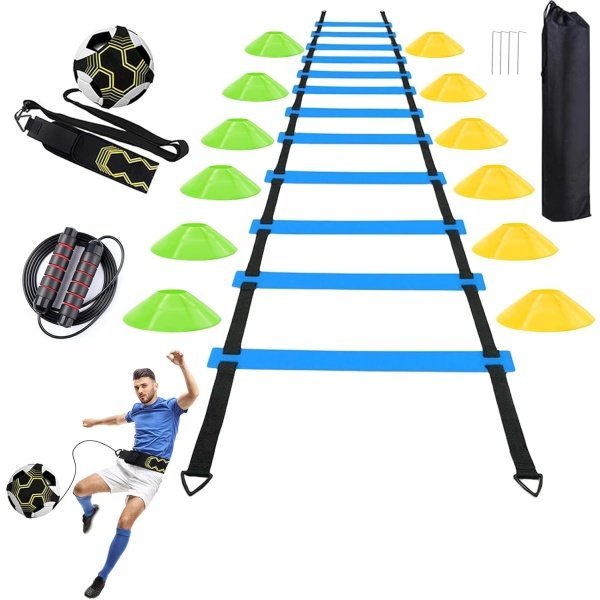 Soccer Agility Training Equipment Set, Soccer Accessories 20Ft Agility Ladder, 12 Cones, Solo Soccer Trainer, Jump Rope Speed Training Equipment Gifts for Boy - Image 7