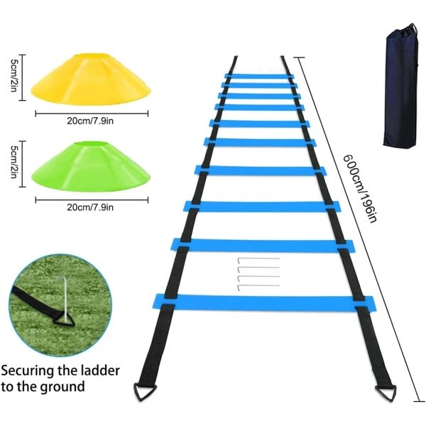 Soccer Agility Training Equipment Set, Soccer Accessories 20Ft Agility Ladder, 12 Cones, Solo Soccer Trainer, Jump Rope Speed Training Equipment Gifts for Boy - Image 8