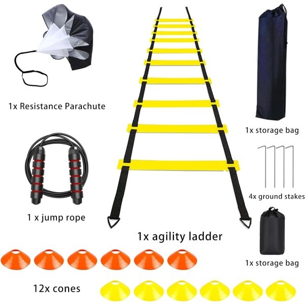 Soccer Agility Training Equipment Set, Soccer Accessories 20Ft Agility Ladder, 12 Cones, Solo Soccer Trainer, Jump Rope Speed Training Equipment Gifts for Boy - Image 12