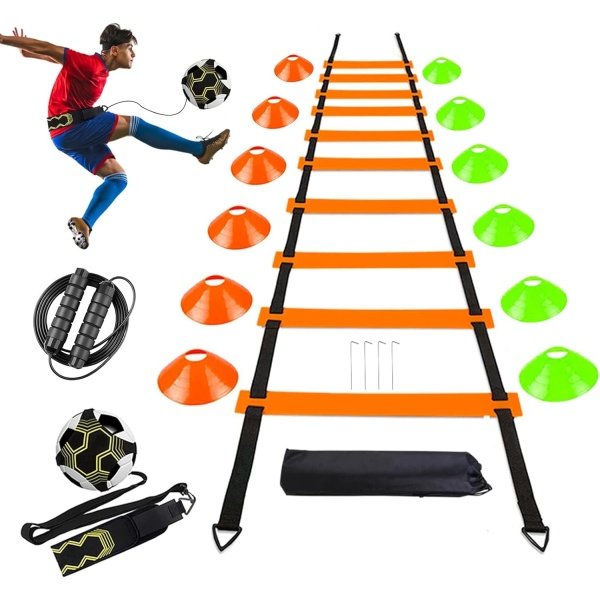 Soccer Agility Training Equipment Set, Soccer Accessories 20Ft Agility Ladder, 12 Cones, Solo Soccer Trainer, Jump Rope Speed Training Equipment Gifts for Boy - Image 17
