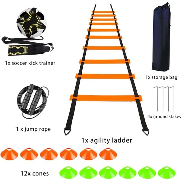 Soccer Agility Training Equipment Set, Soccer Accessories 20Ft Agility Ladder, 12 Cones, Solo Soccer Trainer, Jump Rope Speed Training Equipment Gifts for Boy - Image 19