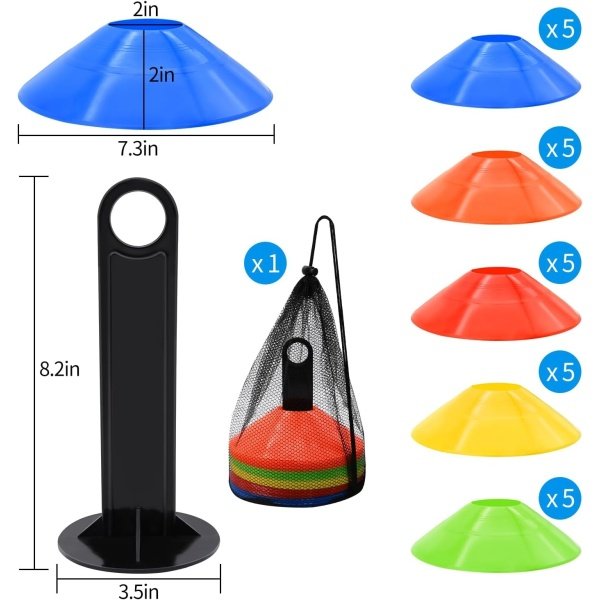 Disc Cones, 25/50/100/200 Pack Agility Soccer Cones with Carry Bag and Holder, Soccer Cones for Sports Training, Football, Soccer, Basketball, Coaching, Practice Equipment, 5 Color - Image 2