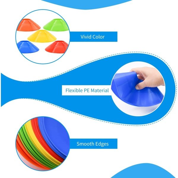 Disc Cones, 25/50/100/200 Pack Agility Soccer Cones with Carry Bag and Holder, Soccer Cones for Sports Training, Football, Soccer, Basketball, Coaching, Practice Equipment, 5 Color - Image 3
