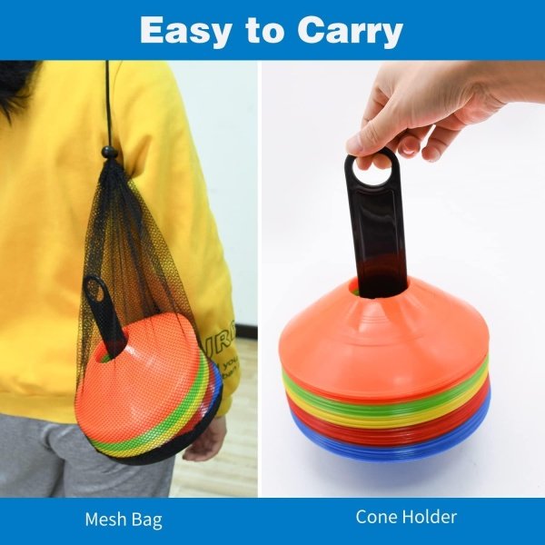 Disc Cones, 25/50/100/200 Pack Agility Soccer Cones with Carry Bag and Holder, Soccer Cones for Sports Training, Football, Soccer, Basketball, Coaching, Practice Equipment, 5 Color - Image 4