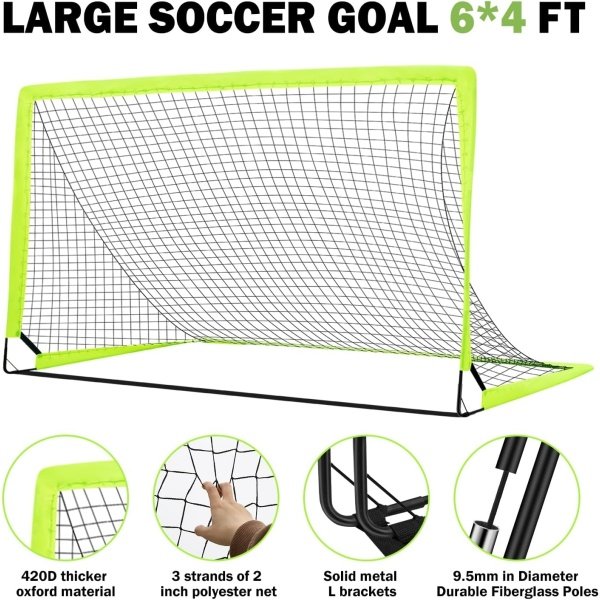 Soccer Goal - Set of 2 Soccer Nets, 6x4 ft Portable Pop Up Soccer Goals for Backyard - Soccer Training Equipment with Soccer Ball, Ladder, and Cones - Toddler Kids Youth Outdoor Game Toys - Image 2