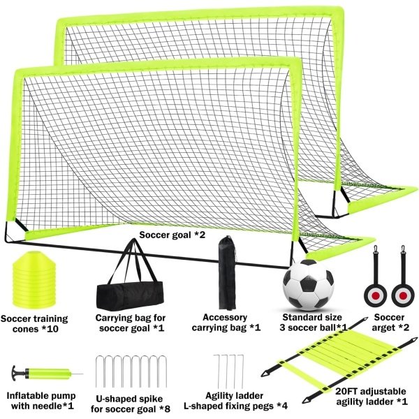 Soccer Goal - Set of 2 Soccer Nets, 6x4 ft Portable Pop Up Soccer Goals for Backyard - Soccer Training Equipment with Soccer Ball, Ladder, and Cones - Toddler Kids Youth Outdoor Game Toys - Image 7