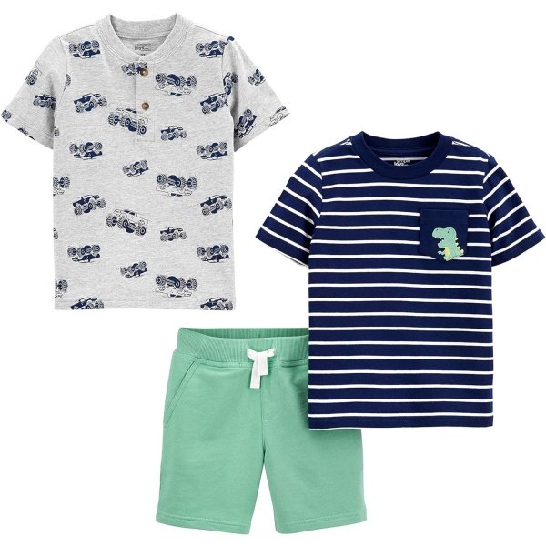 Simple Joys by Carter's Conjunto de 3 piezas con botones, pantalones cortos y camiseta para bebés