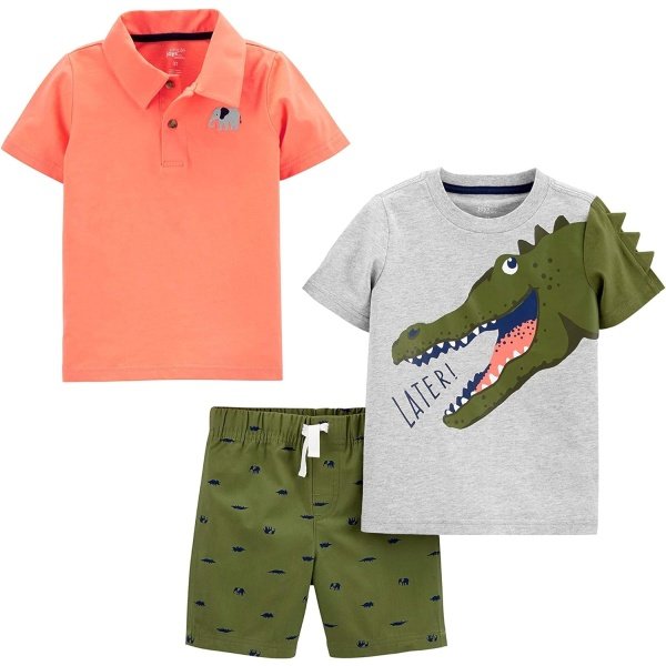 Simple Joys by Carter's Conjunto de 3 piezas con botones, pantalones cortos y camiseta para bebés - Image 2