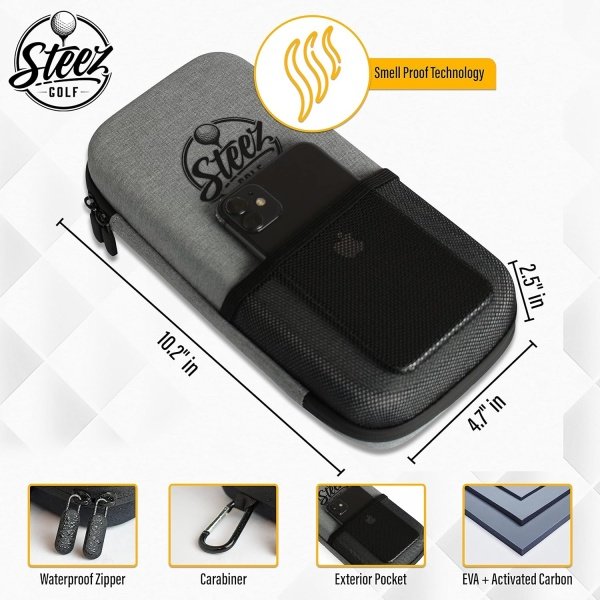 Accessory Case - Golf Bag Organizer. Airtight, Water-Resistant, Protective Hard Case for Phone, Tees, Ball Markers, Repair Tools, and Golf Essentials. Removable Golf Glove Hanger/Dryer - Imagen 2