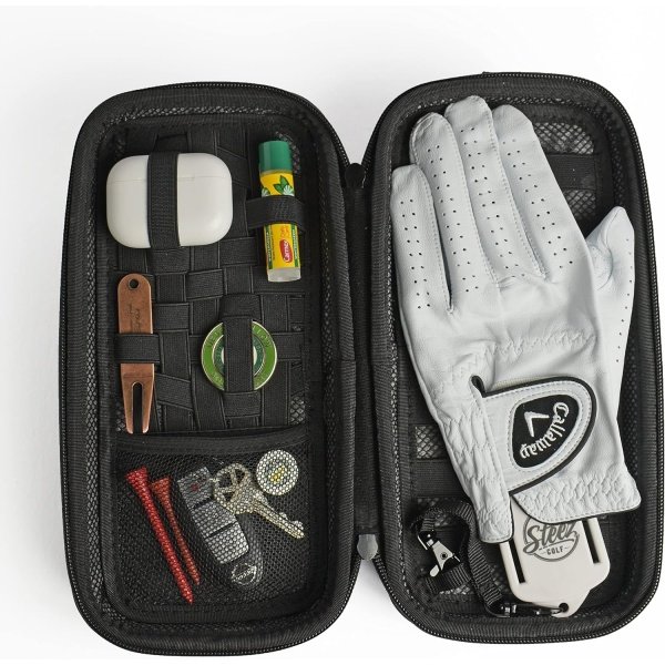 Accessory Case - Golf Bag Organizer. Airtight, Water-Resistant, Protective Hard Case for Phone, Tees, Ball Markers, Repair Tools, and Golf Essentials. Removable Golf Glove Hanger/Dryer - Imagen 5