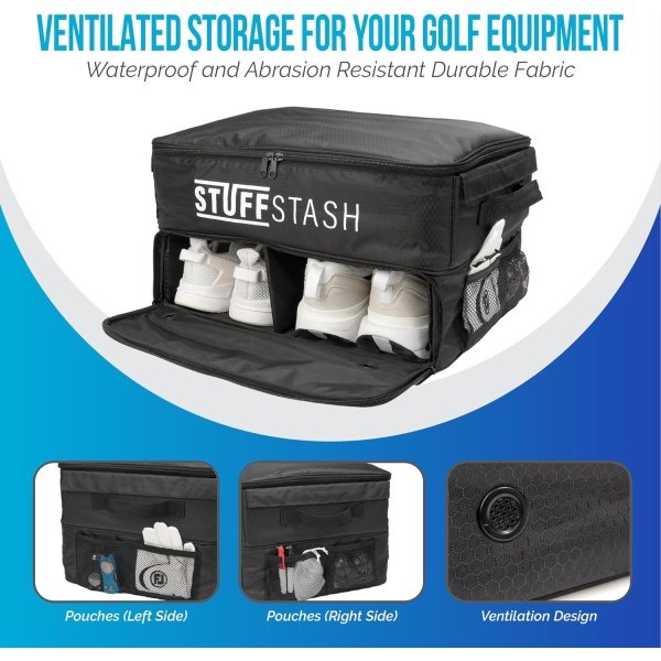 Golf Trunk Organizer - With Two Shoe Compartments, Dividers, Storage for Tees, Gloves, Balls and More - Store Accessories in Your Car or SUV - Golfer Gift Essentials for Men and Women - Imagen 4