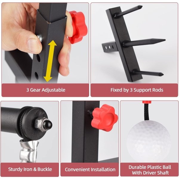 Golf Swing Trainer Aid - Durable Iron Golf Practice Swing Groover & Hitting Training Aid - Golf Accessories for Any Level with Replacement Ball Included & Height Adjustment - Image 3