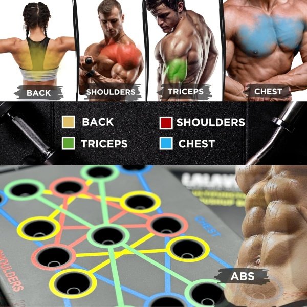 Push Up Board Fitness 2024, Portable Foldable 34 in 1 Push Up Bar at Home Gym, 2x Pushup Handles, 2x Resistance Bands, 1x Jump Rope, 1x Wrist Strengthener, 1x Bag, 5x Yoga Resistance Bands, Professional Equipment for Men and Women - Imagen 3