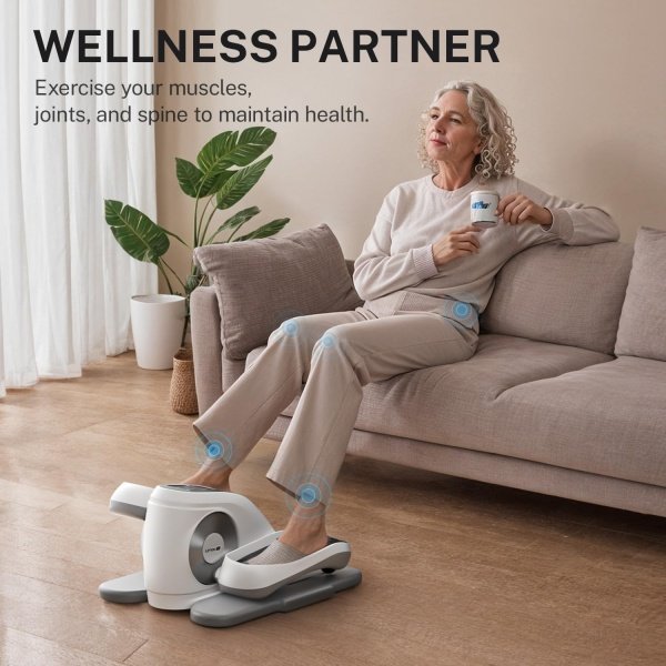 UMAY Fitness Under Desk Elliptical Trainer Machine, 12 Level Speeds Mini Ellipse Leg Exerciser for Home Seniors, Forward & Backward Direction, Manual and Electric Mode, Seated Elliptical with Remoter - Imagen 6