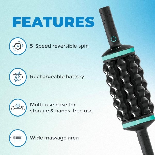 Chirp RPM Rolling Percussive Massager, Percussive Therapy, Whole Body Relief, Deep Tissue and Muscle Recovery, Percussion Massage, Rechargeable, Hands-Free Base, Powerful, 5-Speed Reversible Spin - Imagen 4