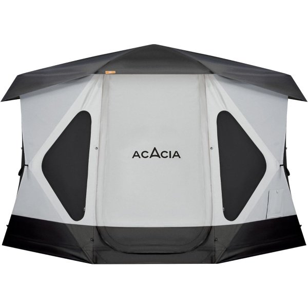 Space Acacia Camping Tent XL, 4-6 Person Large Family Tent with 6'10'' Height, 2 Doors, 8 Windows, Waterproof Pop Up Easy Setup Hub Tent with Rainfly, Footprint for Car Camping, Glamping, Black