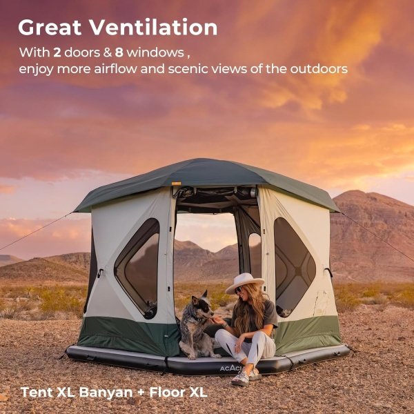 Space Acacia Camping Tent XL, 4-6 Person Large Family Tent with 6'10'' Height, 2 Doors, 8 Windows, Waterproof Pop Up Easy Setup Hub Tent with Rainfly, Footprint for Car Camping, Glamping, Black - Image 3