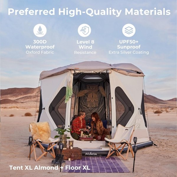 Space Acacia Camping Tent XL, 4-6 Person Large Family Tent with 6'10'' Height, 2 Doors, 8 Windows, Waterproof Pop Up Easy Setup Hub Tent with Rainfly, Footprint for Car Camping, Glamping, Black - Image 4