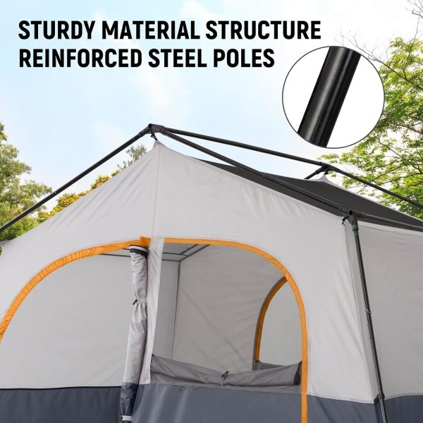HIKERGARDEN 8 Person Camping Tent - Portable Family Cabin Tent for Camp, Windproof Fabric Camp Tent Outdoor for Hiking, Backpacking, Traveling-12'x9'x80in(H) - Imagen 4