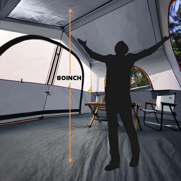 HIKERGARDEN 8 Person Camping Tent - Portable Family Cabin Tent for Camp, Windproof Fabric Camp Tent Outdoor for Hiking, Backpacking, Traveling-12'x9'x80in(H) - Imagen 5