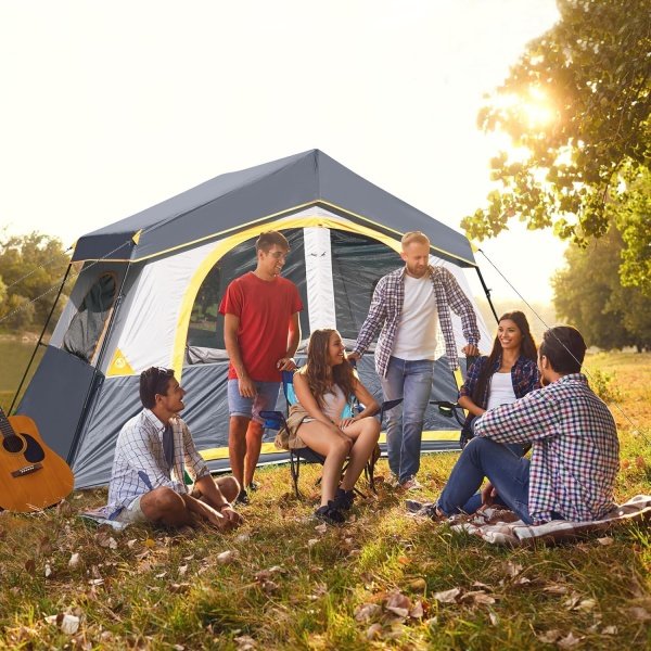 HIKERGARDEN 8 Person Camping Tent - Portable Family Cabin Tent for Camp, Windproof Fabric Camp Tent Outdoor for Hiking, Backpacking, Traveling-12'x9'x80in(H) - Imagen 6