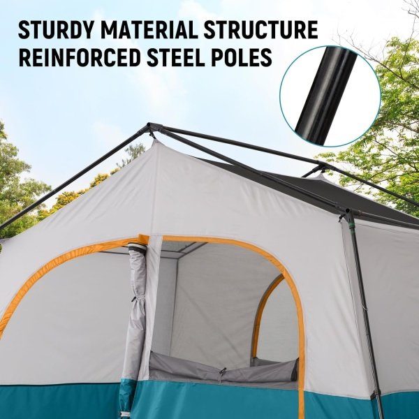 HIKERGARDEN 8 Person Camping Tent - Portable Family Cabin Tent for Camp, Windproof Fabric Camp Tent Outdoor for Hiking, Backpacking, Traveling-12'x9'x80in(H) - Imagen 10