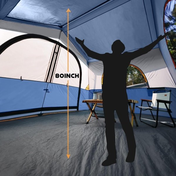 HIKERGARDEN 8 Person Camping Tent - Portable Family Cabin Tent for Camp, Windproof Fabric Camp Tent Outdoor for Hiking, Backpacking, Traveling-12'x9'x80in(H) - Imagen 17