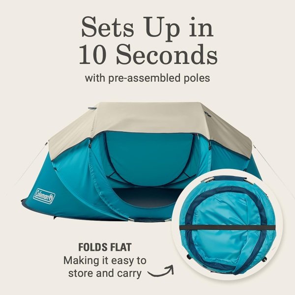 Coleman Pop-Up Camping Tent with Instant Setup, 2/4 Person Tent Sets Up in 10 Seconds with Pre-Assembled Poles, Adjustable Rainfly, & Taped Floor Seams - Image 2