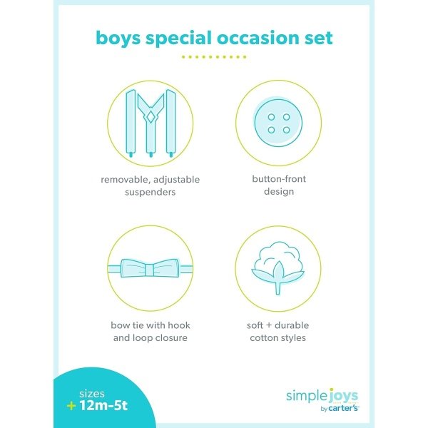 Simple Joys by Carter's Conjunto de 4 piezas para niños pequeños y bebés, con corbatín y tirantes para ocasiones especiales - Image 5
