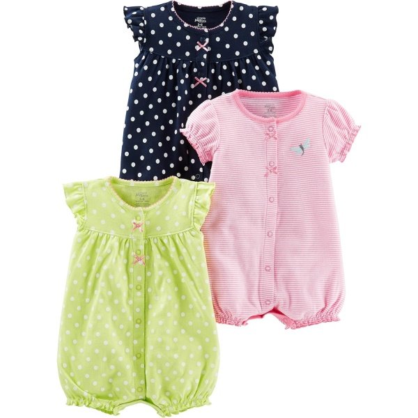 Simple Joys by Carter's - Paquete de 3 mamelucos con botones a presión para niña