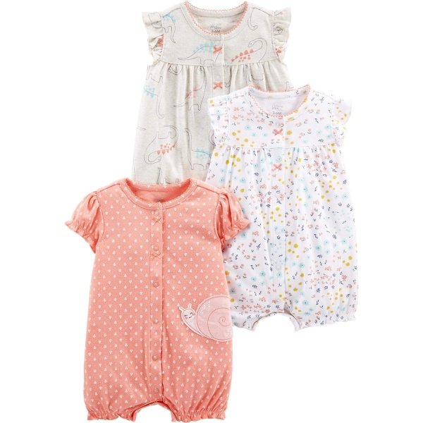 Simple Joys by Carter's - Paquete de 3 mamelucos con botones a presión para niña - Image 4