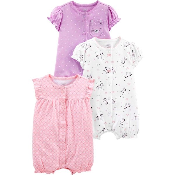 Simple Joys by Carter's - Paquete de 3 mamelucos con botones a presión para niña - Image 14