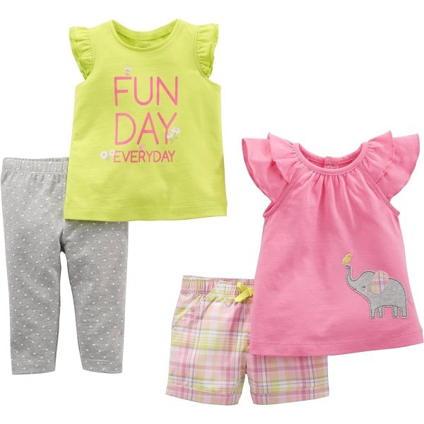 Simple Joys by Carter's Conjunto de ropa de juego de 4 piezas para bebés niñas