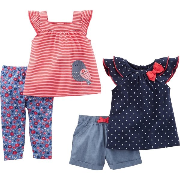 Simple Joys by Carter's Conjunto de ropa de juego de 4 piezas para bebés niñas - Image 2