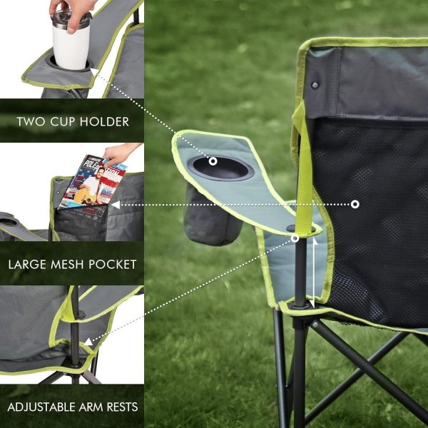 VILLEY Double Camping Chair, Extra Wide Loveseat, Heavy Duty Padded Camping Couch, Portable Folding Camp Chair w/Carry Bag, Steel Frame, Cup Holders for Camping Lawn Picnic Sports, Supports 500 LBS - Image 12
