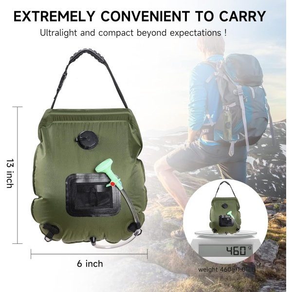 Solar Portable Shower Bag, 5 Gal/20L Solar Heating Camping Shower Bag with Removable Hose&On-Off Switchable Shower Head, Compact Camping Shower for Camping, Hiking, Traveling, Beach Swimming - Image 3