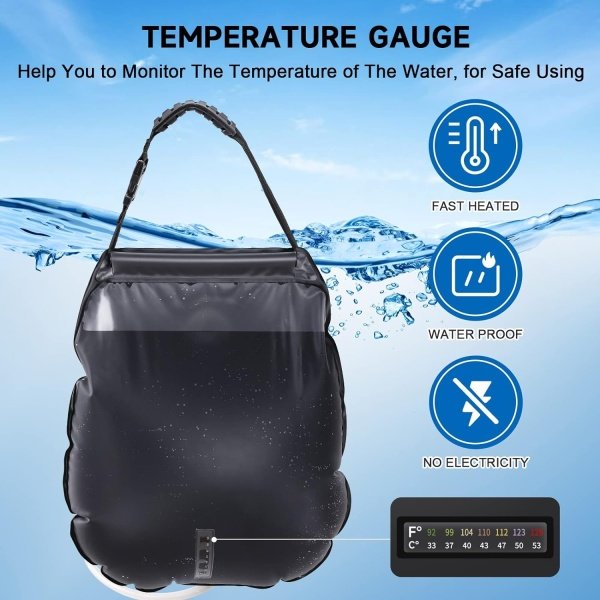 Solar Portable Shower Bag, 5 Gal/20L Solar Heating Camping Shower Bag with Removable Hose&On-Off Switchable Shower Head, Compact Camping Shower for Camping, Hiking, Traveling, Beach Swimming - Image 4