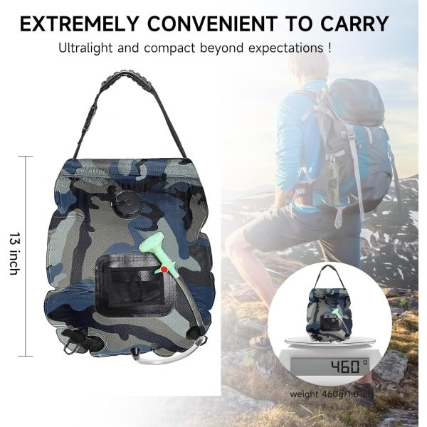 Solar Portable Shower Bag, 5 Gal/20L Solar Heating Camping Shower Bag with Removable Hose&On-Off Switchable Shower Head, Compact Camping Shower for Camping, Hiking, Traveling, Beach Swimming - Image 10