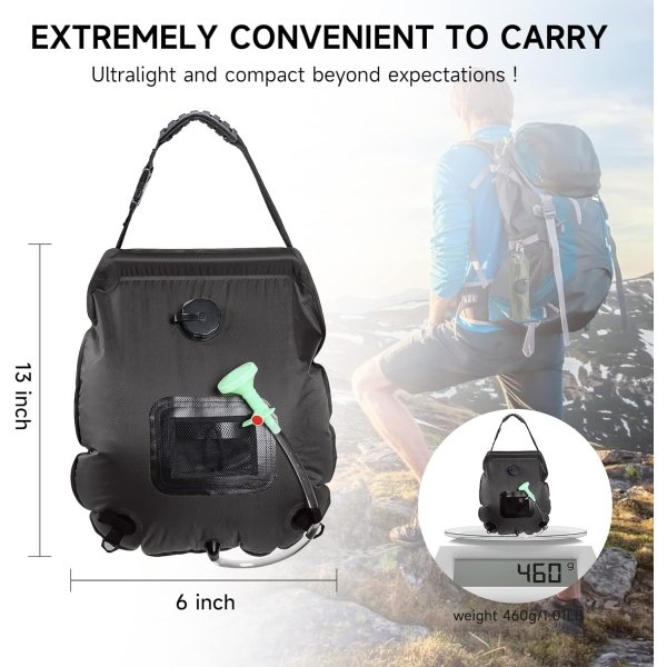 Solar Portable Shower Bag, 5 Gal/20L Solar Heating Camping Shower Bag with Removable Hose&On-Off Switchable Shower Head, Compact Camping Shower for Camping, Hiking, Traveling, Beach Swimming - Image 14