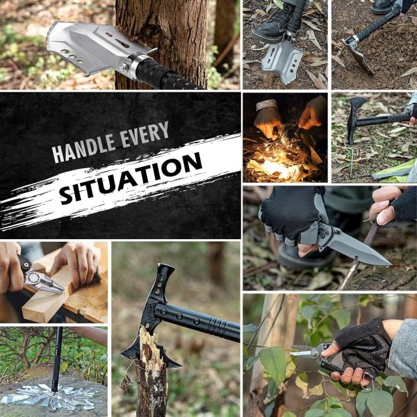 Camping Shovel Axe Outdoor Survival Shovel Set with High Carbon Steel Camping Gear for Men Outdoor Caming Hiking Backpacking Emergency - Image 4