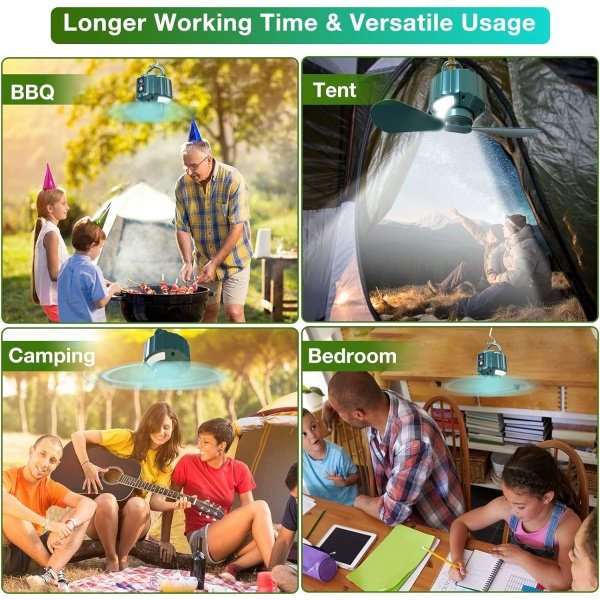 DUKUSEEK Tent Ceiling Fans for Camping, Portable Tent Fans with Light and Remote Control, Power Bank, USB Battery Operated Camping Fan with Hanging Hook for Outdoor Canopy Tent, RV - Image 2